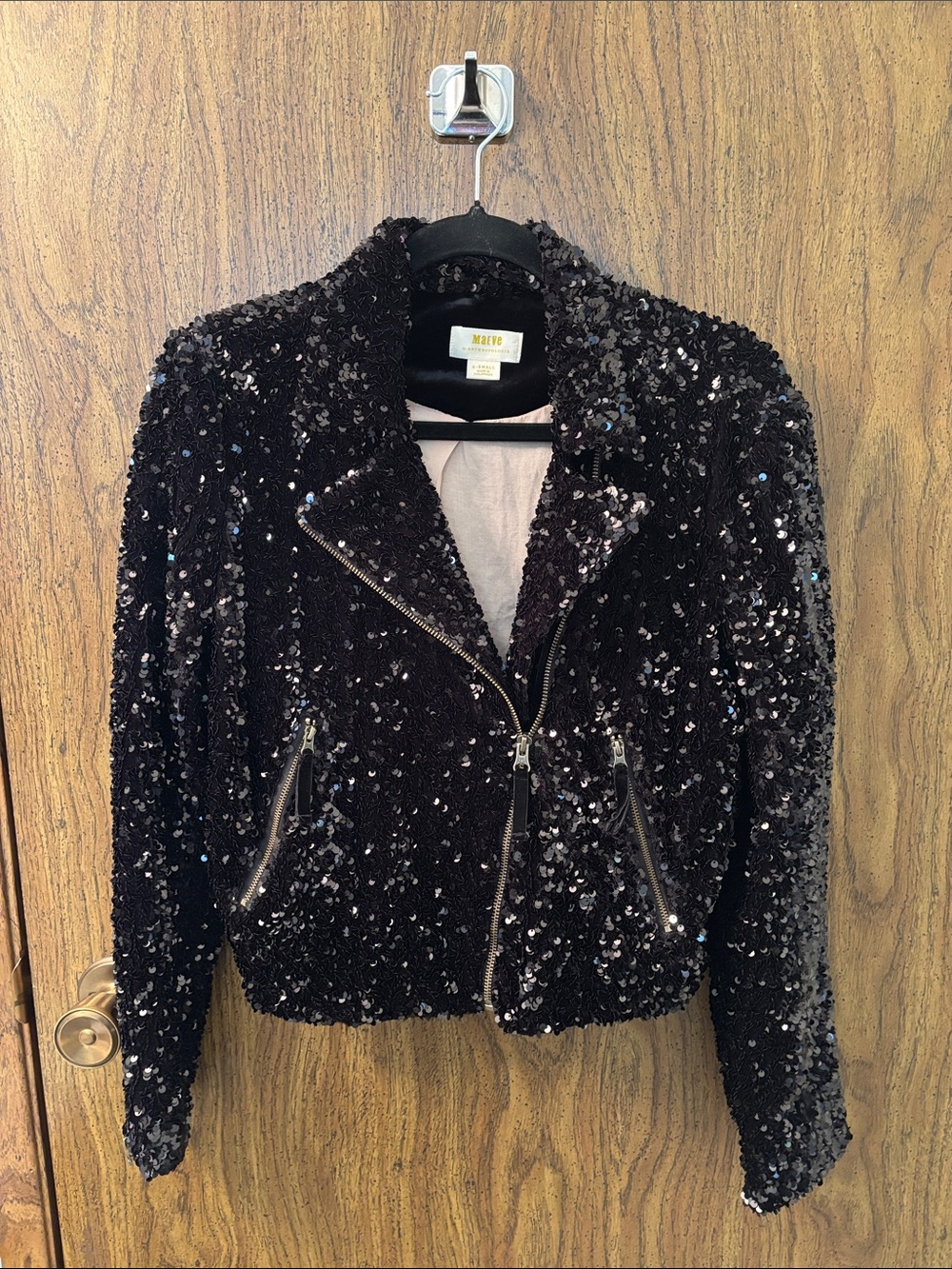 Anthropologie Black Sequin Bomber Jacket